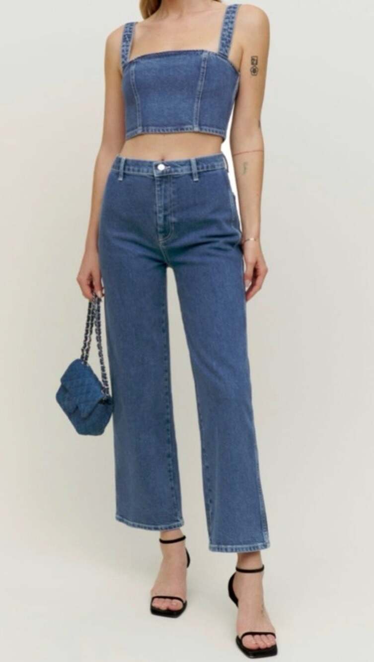 Reformation Sunny Denim Wide Leg Crop Jeans Size 12
